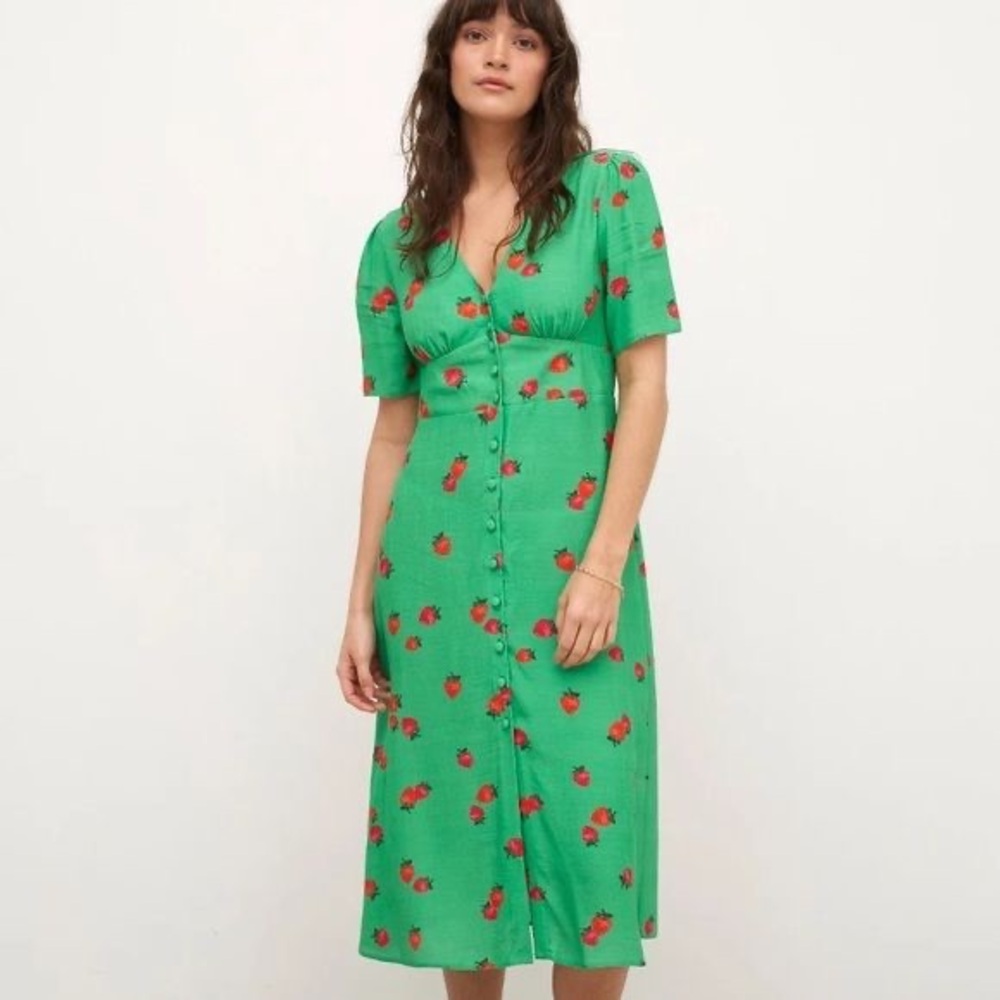 Nobody’s Child Alexa Midi Strawberry Dress Green New with Tags Size 8